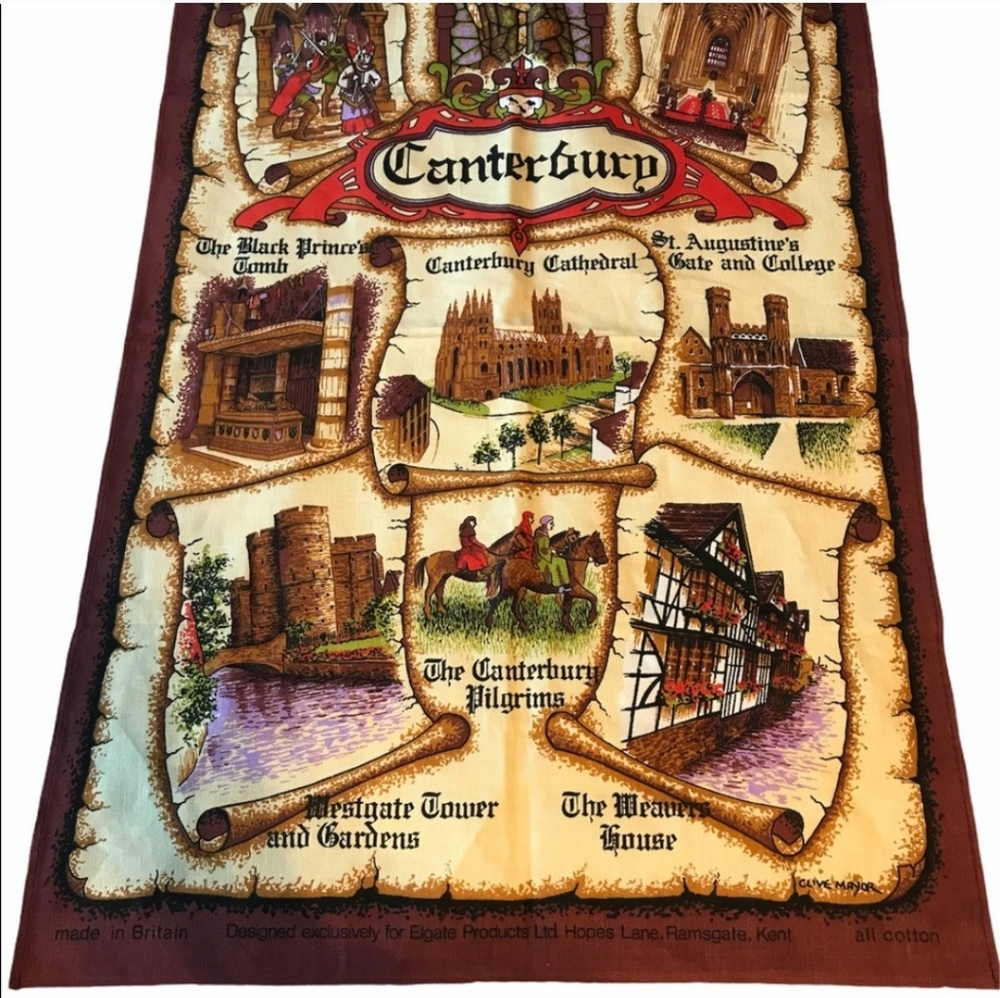 Vintage Canterbury Souvenir Cotton Tea Towel
